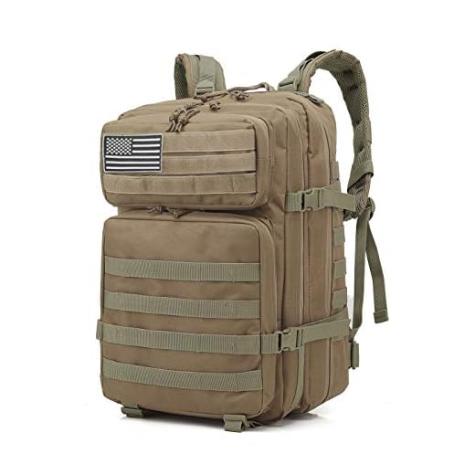 Delgeo Mochila Táctica 45L Gran Capacidad Múltiples Bolsillos Mochila Crossfit Nylon 900D Impermeable Robusto Mochila para Hombre y Mujer Mochila Senderismo, Acampada, Montañismo-Caqui