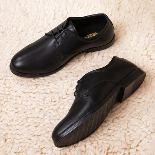 Image of Liberty Fortune MONTRICH-E Men's Lacing Formal Derby Shoes - Black | Synthetic Leather Lace-Up with Cushioned Footbed | Stylish Wedding, Office Footwear - Comfortable and Lightweight