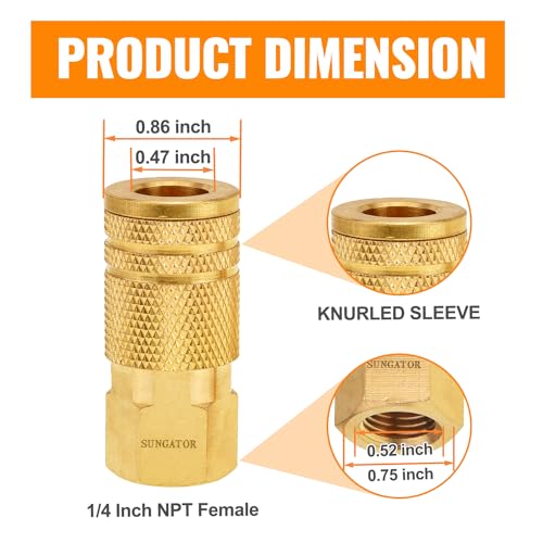 1/4-Inch Brass Female Industrial Coupler, 10-Pack, NPT Thread, 300 PSI Max Pressure