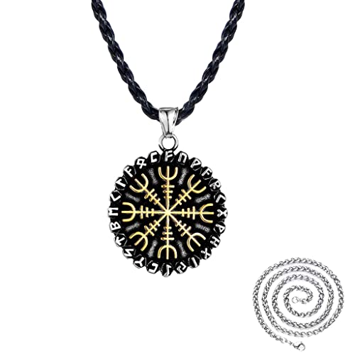 Pendentif rune homme viking avec collier odin helm of awe et amulette nordic pagan