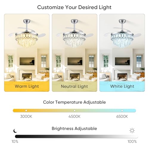 Image of FIDGRA 48'' Fandelier Ceiling Fan with Light, Chandelier Fan, Chrome