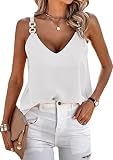 ECOWISH Tank Top for Women Summer Tops 2024 Sleeveless V Neck Solid Chain Strap Loose Casual Tank Tops Camisole Shirts White Medium