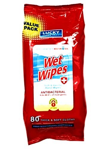Lucky Super Soft Antibacterial Wet Wipes, 80 Count