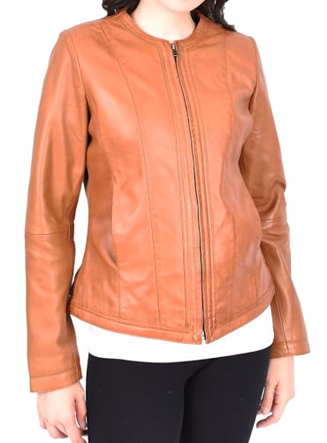 Veste en cuir sans col résolvant le manque de confort au niveau du cou