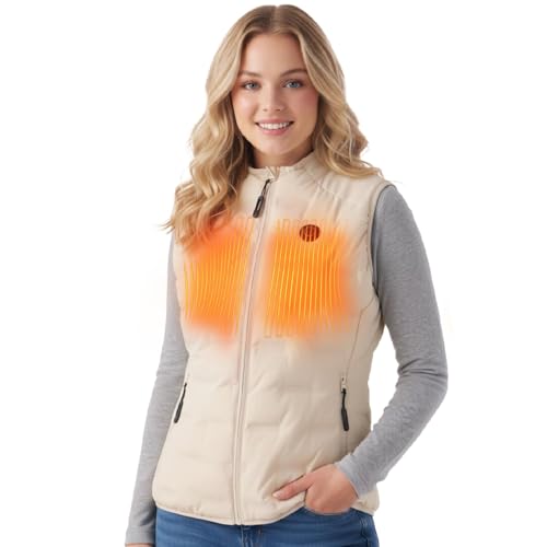 Home 4 InoKraft Women Heated Vest with Battery Pack, Lightweight (Slim-Fit) Quilted Vest (Charger Cable Included), Cream White, L