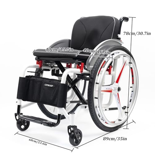 Image of Portable Folding Sports Wheelchairs, Self-propelled Lightweight Aluminum Alloy Chair, Swing Away Footrests & Anti-Tip Wheels(A,40cm /15.7in Seat)