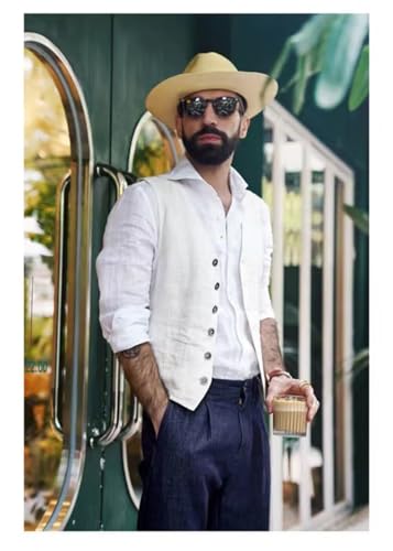 Men's Linen Vest Casual Business Suit Vest Summer Beach Wedding Linen Waistcoat3