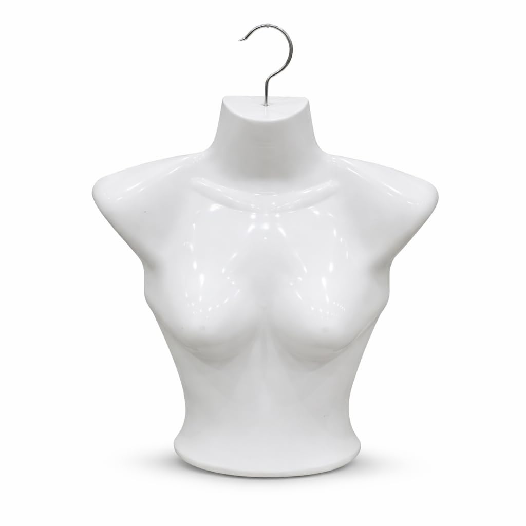 5er Set Damen Torso Halbschale Weiß – Weiblicher Damentorso Kunststoff – Schaufensterpuppe Oberkörper mit Haken – Büste zum Präsentieren von Kleidung & Dessous