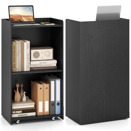 GIANTEX Atril portátil con ruedas con cerradura, podio de madera, escritorio de pie para sala de reuniones, escuela e iglesia, 57,5 x 37 x 105 cm (negro)