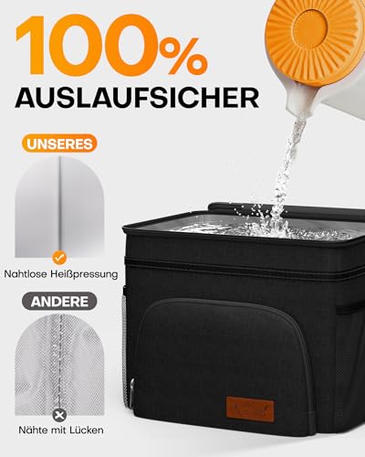 HOTOR kühltasche für Männer und Frauen – auslaufsichere lunchtasche mit 4 Taschen, verstellbarem Schultergurt, ideal für Arbeit, Picknick, Reisen und Strand, 10L, Schwarz 4