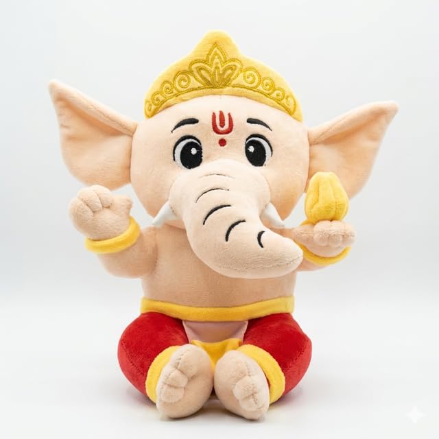Image of AVSHUB Baby Ganesha with modek Plush Toy Cute Soft Doll Soft Plush Toy, Best Birthday Gift for Infants, Toddlers & Kids (Medium - 25 Cm, Without Music)