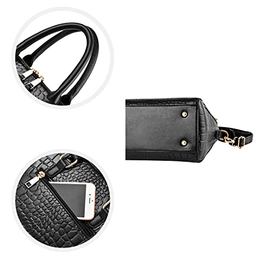 Bolsa Feminina de Mão Estampa de Crocodilo Bolsa de Luxo Estilosa Couro Pu (Preto)