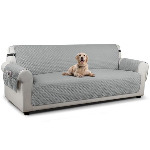 Image of TAOCOCO Sofa Protectors 4 Seater,Slipcover for Sofa,Sofa Cover for Pets,Sofa Slipcovers for Kids with Elastic Strap,Washable Sofa Cover Protect for Pets(Pale Grey)