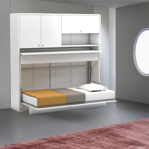 Letto a scomparsa singolo con scrivania estraibile colore bianco 207 cm - Nitro