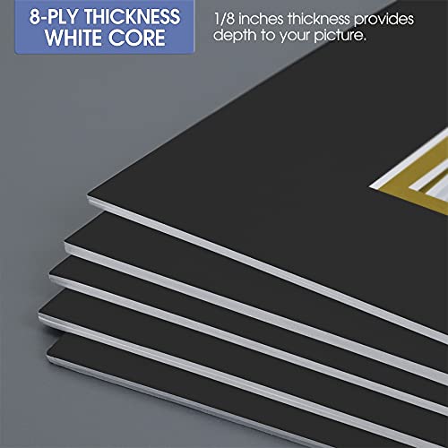 Golden State Art, 11x14 Double Mats for 8x10 - for Photos, Pictures, Frames - Acid-Free, 5 Pack, Black Over Old Gold by Golden State Art - Image 3