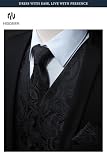 HISDERN Męska kamizelka paisley, kwiecista, żakardowa, krawatowa poszetka, na ślub, przyjęcie biznesowe, dopasowana kamizelka, zestaw, rozm. XS–6XL, Czarny, M