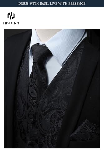 Image of HISDERN Mens Vest Tie Set 3PC Formal Waistcoat Paisley Floral Jacquard Necktie Pocket Square Suit Vests Wedding Party