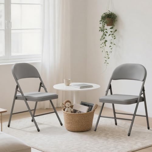 Image of 4 Pack Gray Folding Chairs with Padded Cushion and Metal Frame