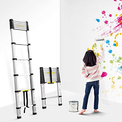 Yvan TL-S180003 Telescoping Ladder, 8.5 Ft One Button Retraction Aluminum Telescopic Extension Extendable Ladder,Slow Down Design Multi-Purpose Compact Ladder thumb #6