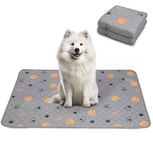 STVICTORY ペットシーツ 洗える 犬 猫 ペット用 おしっこマット 下敷き ペットマット 滑り止め 防水 速乾 消臭 子犬/シニア犬の介護シーツ 繰り返し使用可能 多頭飼い 足柄(グレー 100x67cm 2枚セット)