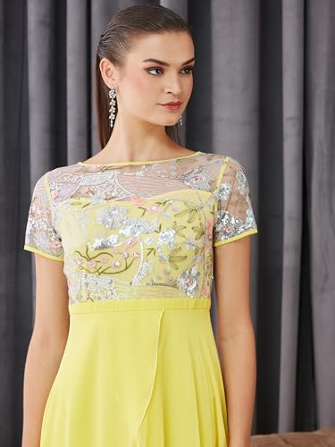 Image of Miss Chase Women's Round Neck Short Sleeve Floral Layered Georgette Midi Dress