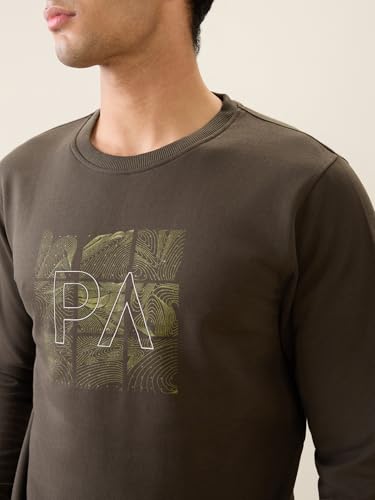 Image of Park Avenue Men Full Sleeve Slim Fit Print Pattern Cotton Polyester Blend Regular Neck Regular Neck Casual Sweatshirt