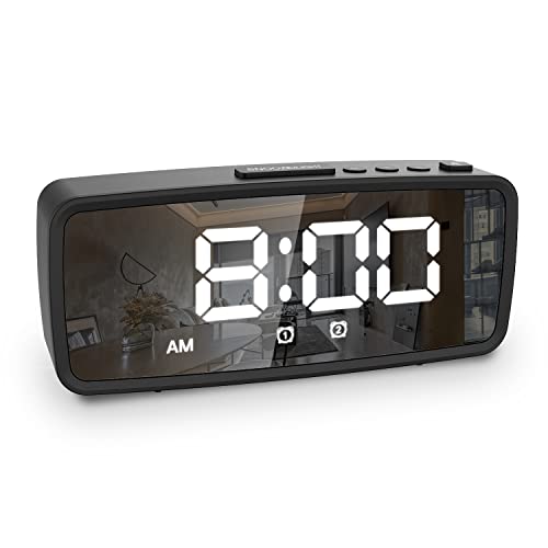 VAUNO Small Alarm Clock, Digital Alarm Clocks for Bedrooms, with Adjustable Brightness LED Display, Snooze, Battery Operated, Electronic Clock for Shelf, Living Room, Office, Classroom