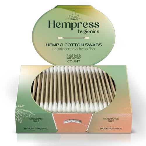Hempress Hygienics Organic Cotton Swabs for Ears, Soft Swab Sticks for Ear Cleaning, Makeup Touch-Ups, Skincare, Nail Care & More, Non-Toxic Travel Essentials & Toiletry Must-Haves (200 Count)