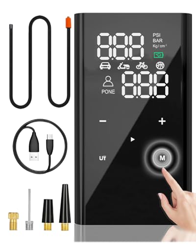 yanace Bomba de Aire Eléctrica para Coche, 10000 mAh, Bomba de Aire 150 PSI, Botón Táctil, USB-C, Banco de Energía, Bomba de Neumáticos con Manómetro, Compresor de Aire Portátil