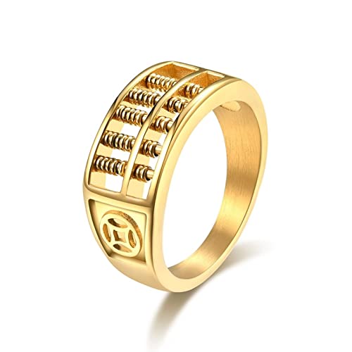 Musihy Anillos Acero Hombre, Anillo de Hombre Talla 20 Anillos de Oro Hombre Cuentas de Ábaco Anillos Hombre Joyeria Cover