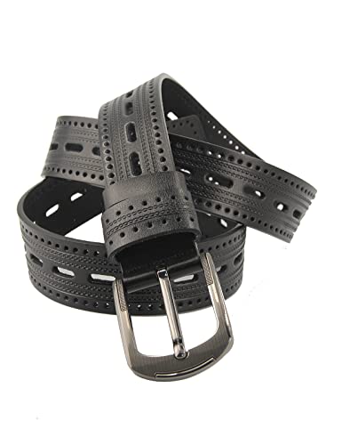 URAMAN Genuine Leather Dress Belt for Men Business Casual Hollow Out Western Country Cowboy Belts for Jeans Pants Black3