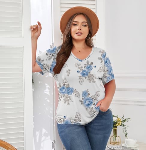 Image of ForHailey Women's Plus Size Short Sleeve Tee Shirt V Neck Basic Ladies Loose Fit T Shirt 1X-5X