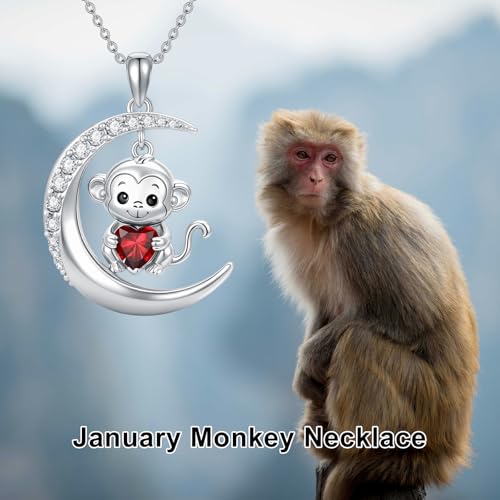 Image of PROESS Animal Birthstone Necklace 925 Sterling Silver Otter /Axolotl /Hippo /Elephant /Dachshund /Monkey /Red Panda Pendant Necklace Animal Birthstone Jewelry Gifts for Women