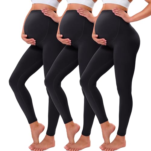 VALANDY Creamlush Maternity Leggings Over Bump Buttery Soft Belly Support Adjustable High Waisted Pregnancy Pants Yoga Pajama Black