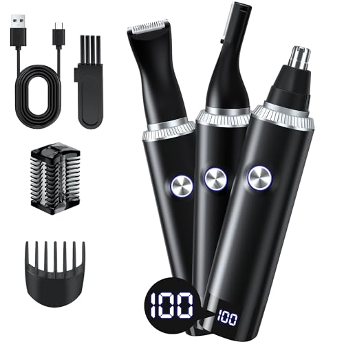 FONCOOD 3-in-1 Nose and Ear Trimmer for Men & Women | IPX7 Waterproof Nose Trimmer Men with USB-C Rechargeable Design, Dual Edge Surgical Blades for Eyebrows & Facial Hair