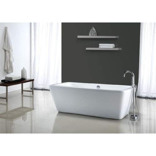 Ove Decors Freestanding Modern Soaking Bathtub In Glossy Chrome Pop Up Drain And Waste Overflow, 69 Inches, Kido 69 White #TOP4