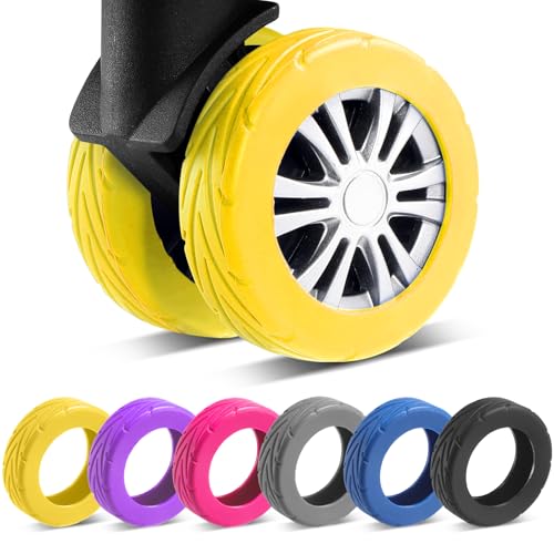 Image of 8Pcs Upgrade Luggage Wheel Covers,Essential Travel Accessories, Yellow, Soft, Silent. Protect Luggage Wheels