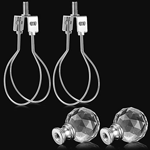 2 Pieces Lamp Shade Light Bulb Clip With Saddle And 2 Pieces Faceted Crystal Ball Finial For Lamp Shades, Fit Style Lamp Shade On An Aged Lamp(Silver) #TOP4