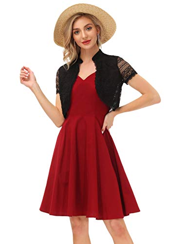 Cropped Cardigans For Women Lace Bolero Shrug Retro Black Elegant Dress Jackets (Black, Xl) #TOP5