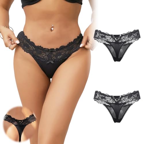 Image of ohyeah Sexy Lace G-String Thongs Panties Low Rise Underwear Undies for Women Cotton Crotch Cheeky Tangas Panties 4-18