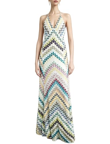 platlogy Women Chic Halter Neck Maxi Dress Chevron Print and