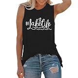 Generisch 2026 Damen T-Shirt mit lockerer Passform, grafischem Buchstabendruck, ärmellos, Rundhalsausschnitt, Sommeroberteil, Basic-T-Shirt für den Alltag (Black, S)