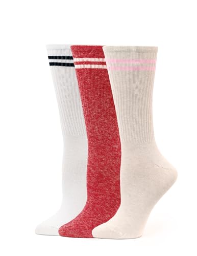 Image of HUE Women's Casual Ribbed Must-have Crew Lightweight Athletic Socks 3 Pair Pack