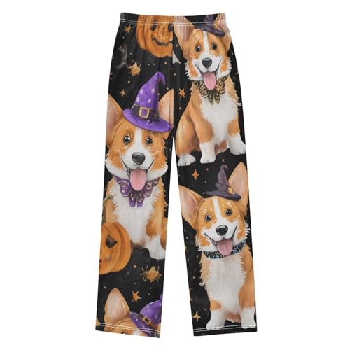 Corgi Dog Halloween Pumkin Boys Long Pants Soft Trousers Elastic Waist Kids Lounge Bottoms with Pockets S-XL2