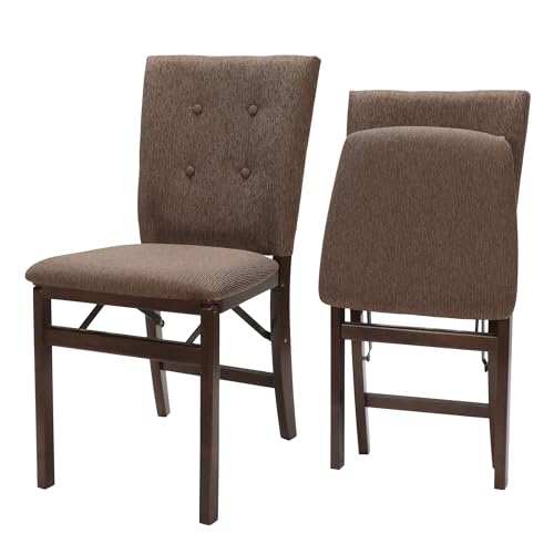 MECO Stakmore Parson's Wooden Folding Chairs with Padded Seats, Set of 2 - No Assembly Foldable Dining Chairs, Steel Folding Mechanism, Upholstered Cushion, Space-Saving, Espresso Frame by Stakmore - Used condition - US$155.10