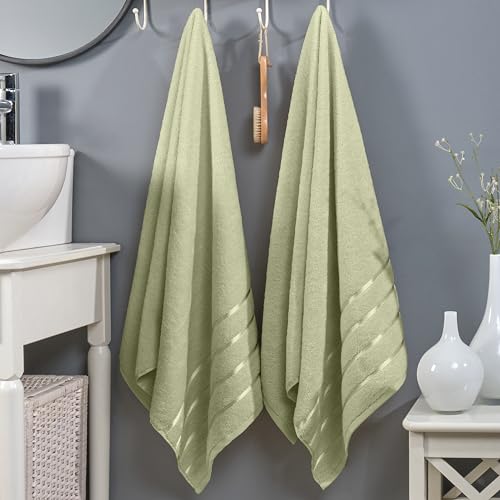 Image of Elegant Comfort 100% Turkish Cotton 4 Lines Viscose Stripe Luxury 2 Pack Bath Towel Set 27 x 54 Inch - Super Soft and Highly Absorbent Premium Hotel Spa Quality Towels for Bathroom Use, Mint Green