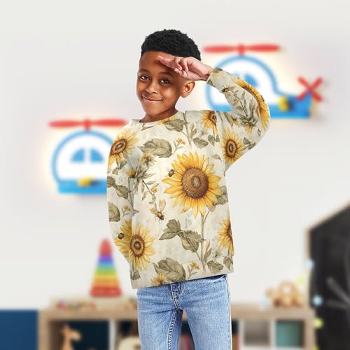 JUNZAN Aesthetic Sunflower Neutral Big Boys Pullover Hoodie Crewneck Sweatshirts for Boys Sports 4T4