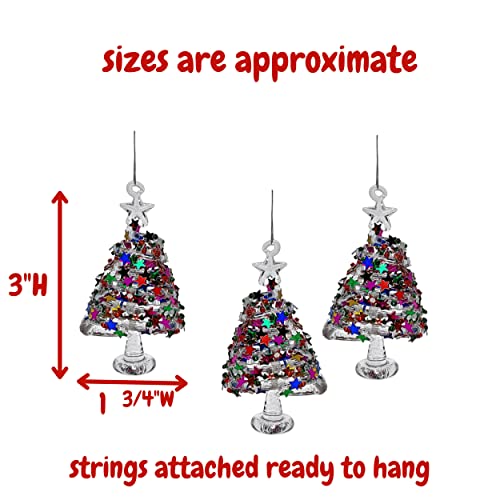 Christmas Tree Ornaments - Set Of 3 Spun Glass Swirl Trees With Confetti Glitter - Xmas Tree Decorations #TOP1