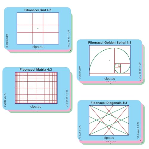 CLPA Fibonacci Viewfinder Set: Fibonacci Matrix, Grid, Spiral, and Diagonals for Art, Photography, & Video