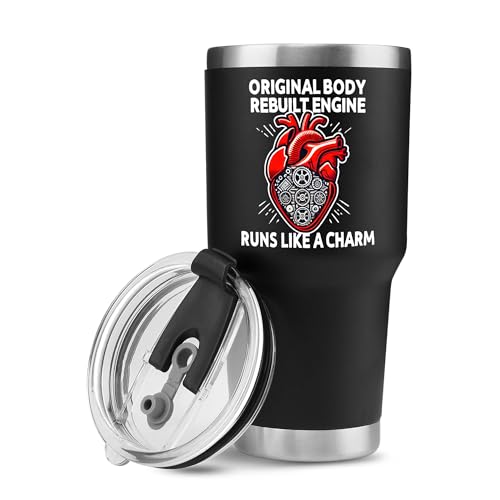 Original Body Rebuilt Engine Recovery Gifts Open Heart Surgery Survivor Tumbler From Friends Family Patient Cardiologist Insulated Stainless Steel Tumbler With Removable Lid And Straw (Black, 30 oz)